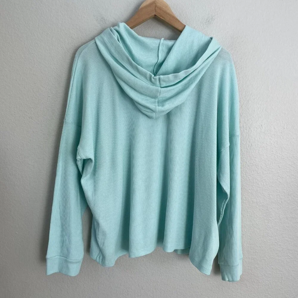 Eileen Fisher Womens XL Cozy Waffle Knit Hooded Top Boxy Fit Pullover‎ Mint